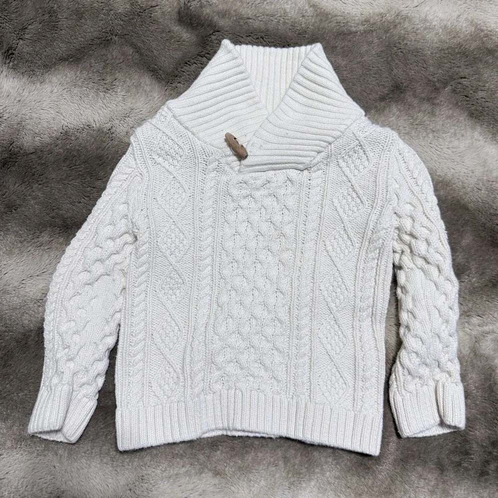 Aspen Kids‎ Cream Cable Knit Cotton Sweater with Faux Toggle Collar